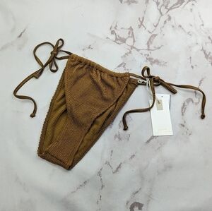 Good American Swim Bottom Women Bronze Brown Crinkle Tiny Ties Bikini